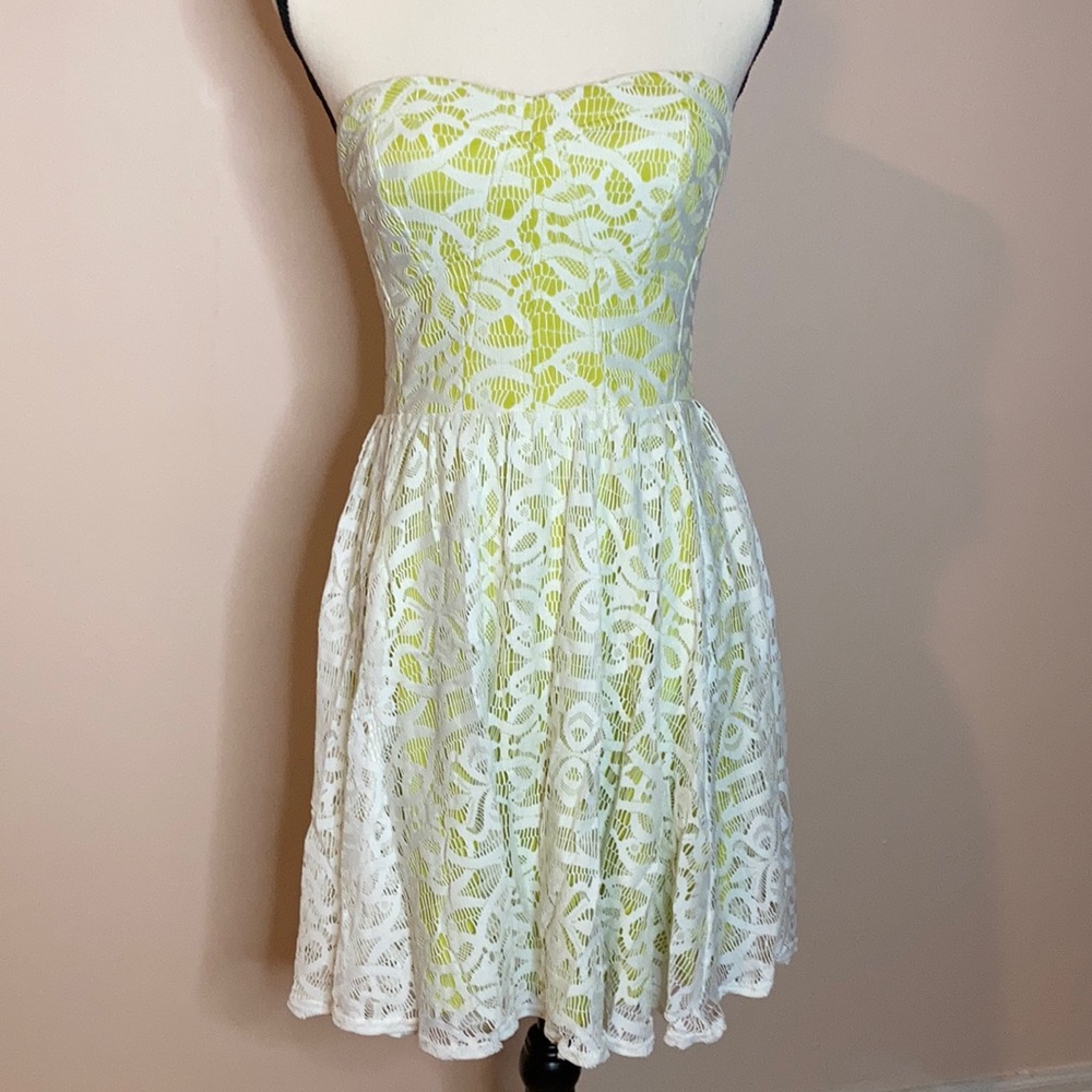 Guess Lime Green White Lace Overlay dress 2